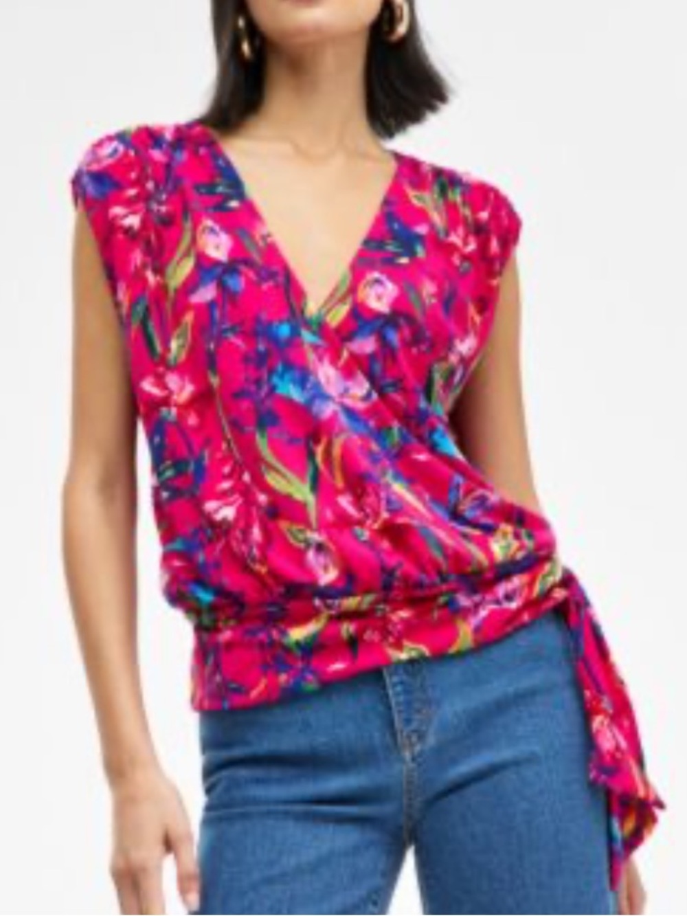 INC International Concepts Pink Floral Surplice Tie-Waist Blouse